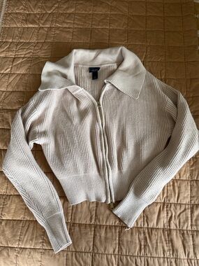 Daytrip Cream Zip Ribbed Cardigan
